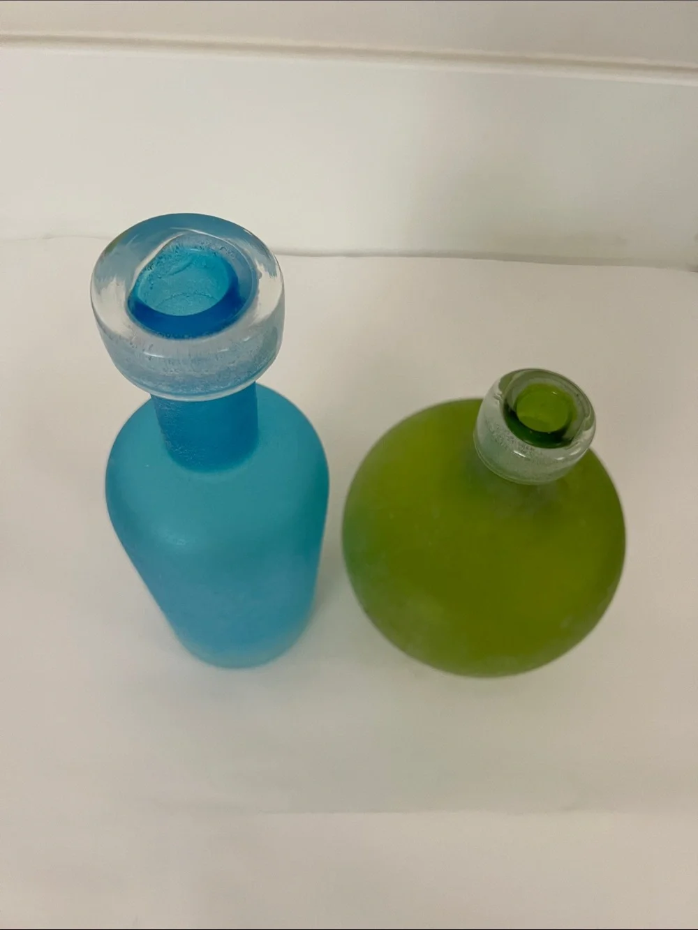 West Elm Frosted Blue and Green Glass Vases